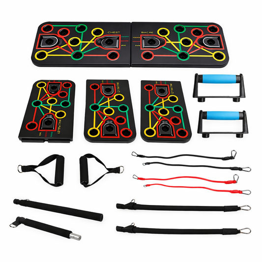 9-in-1 Push Up Board + Resistance Bands (Portable Home Gym Kit)