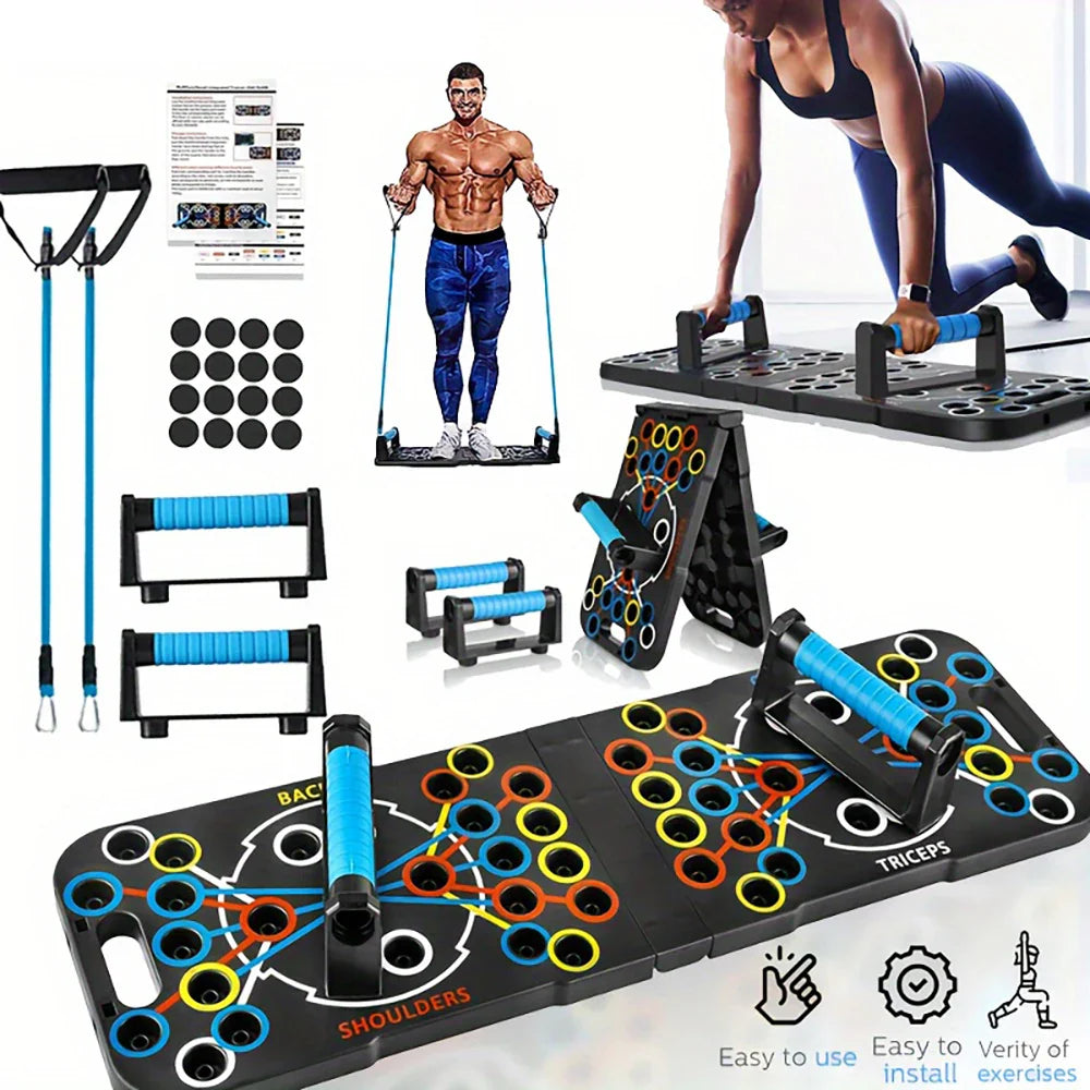 9-in-1 Push Up Board + Resistance Bands (Portable Home Gym Kit)